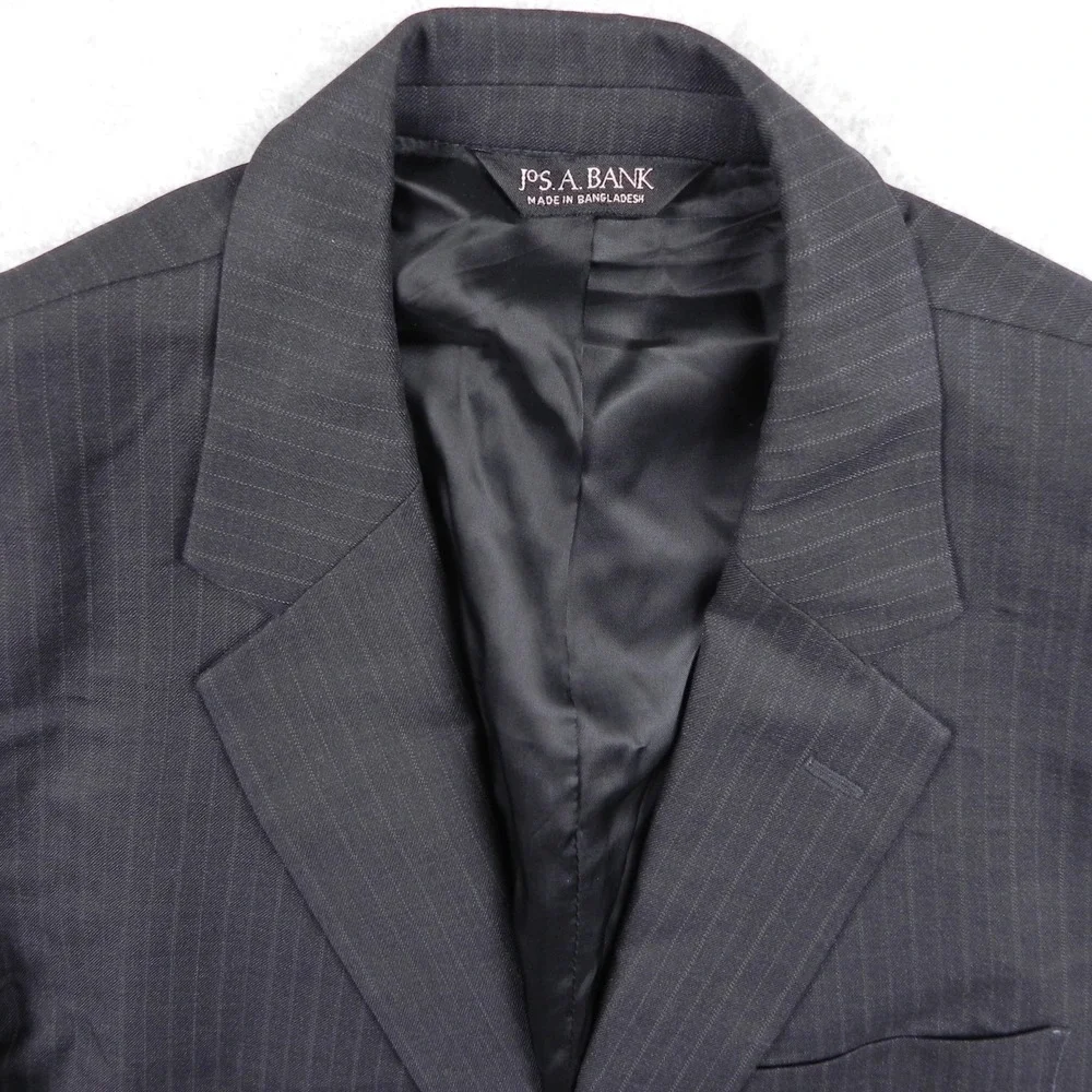Jos A Bank Blazer Mens 44R Wool 2-Button Suit Jacket Coat Formal Gray Striped